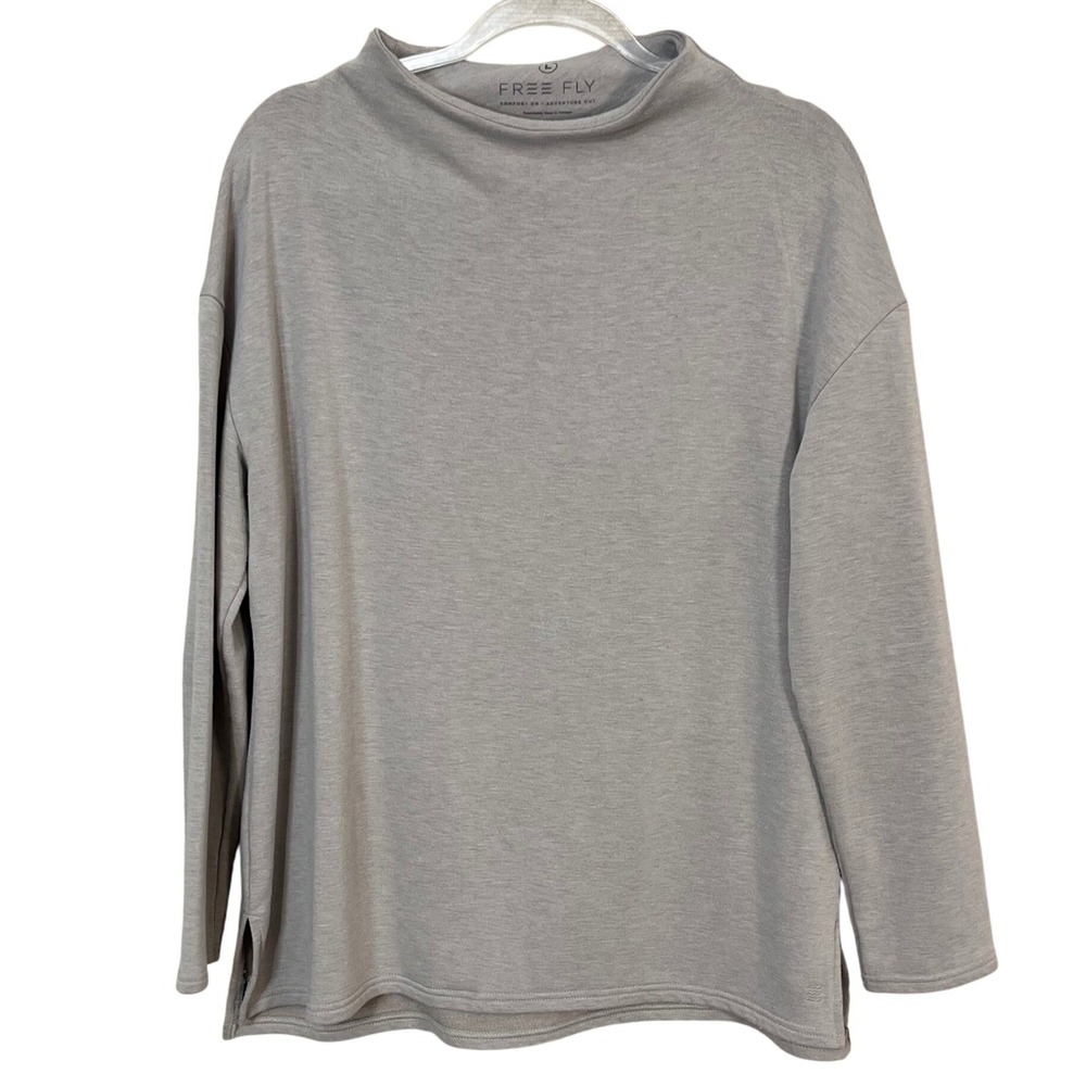 Free Fly Mock Neck Pullover Womens Large Gray Bamboo Fleece Long Sleeve Top